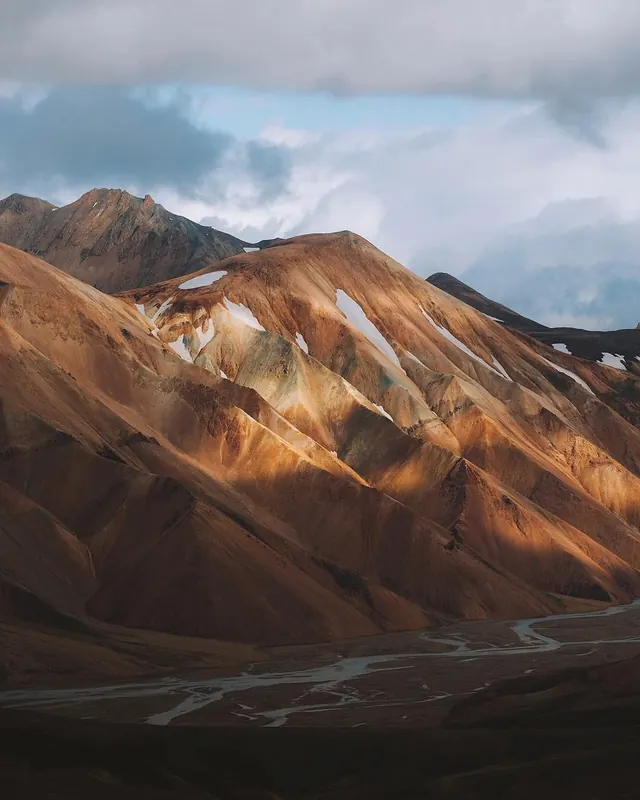 Layered mountain landscape photography, photographic, organic, warm