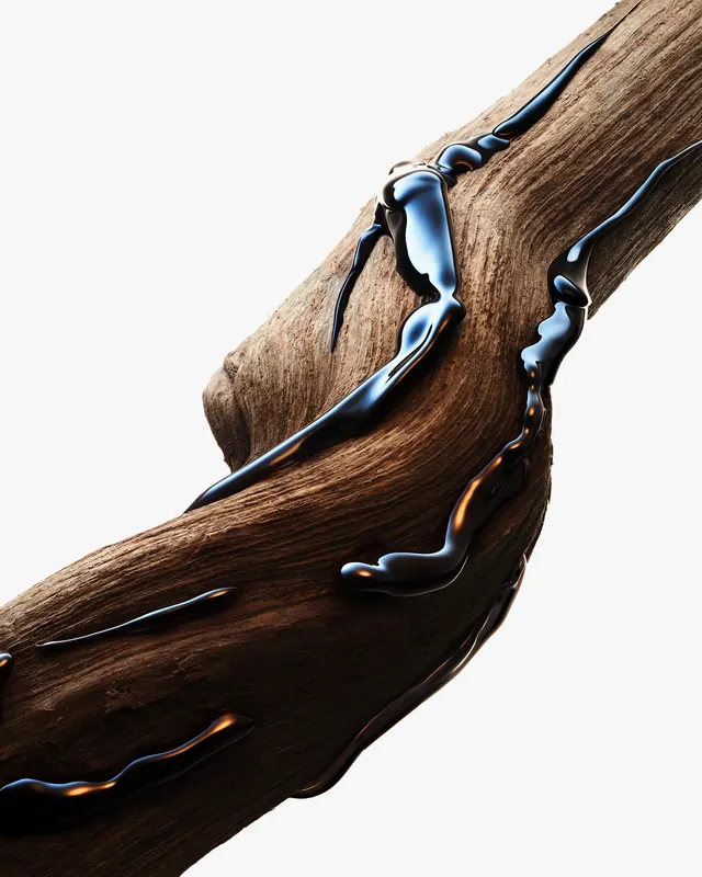Still life product photography with dark liquid and wood, photographic, minimalist, warm