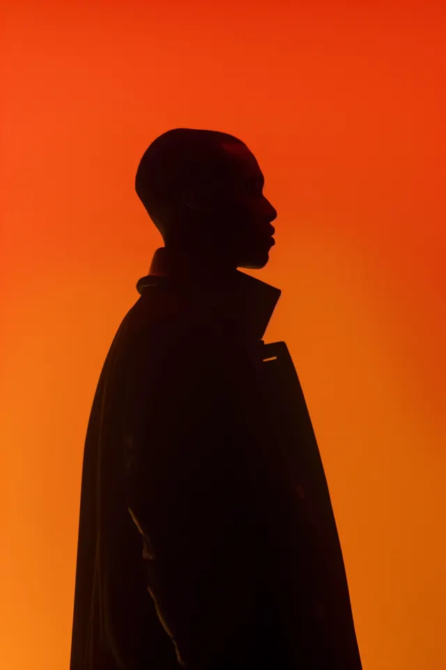 High-contrast profile silhouette portrait, photographic, high-contrast, vibrant