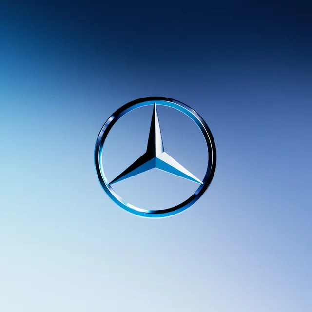 Mercedes-Benz logo on gradient blue background, minimal, photographic, cool