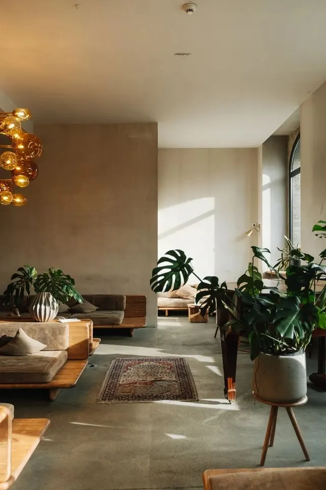 Minimalist interior design architectural, photographic, minimal, warm