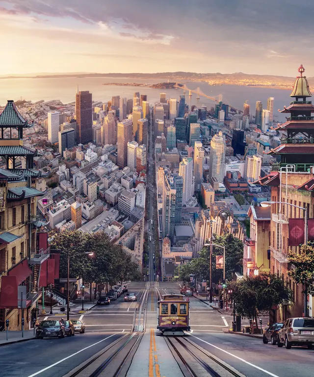 San Francisco cityscape, photographic, minimal, warm