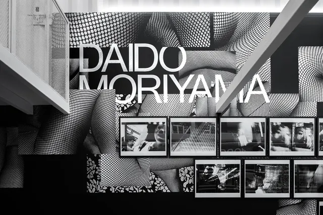 Daido Moriyama exhibition display, photographic, editorial, monochrome