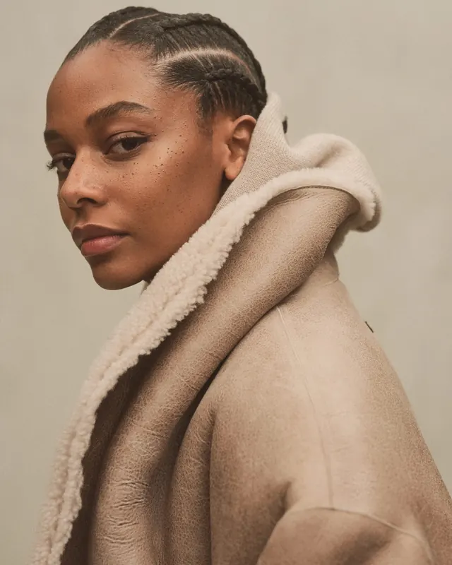 Fear of God fashion lookbook portrait, photographic, minimal, warm