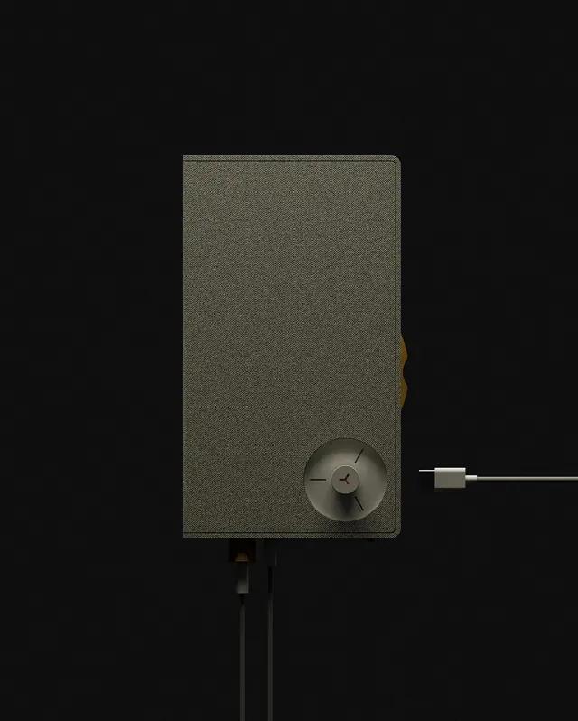 Minimalist portable audio device, minimal, technical, dark