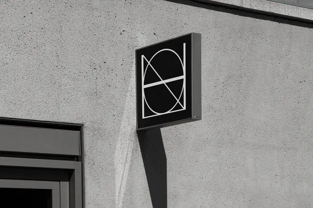 Holon minimalist geometric wayfinding sign, minimal, geometric, monochromatic