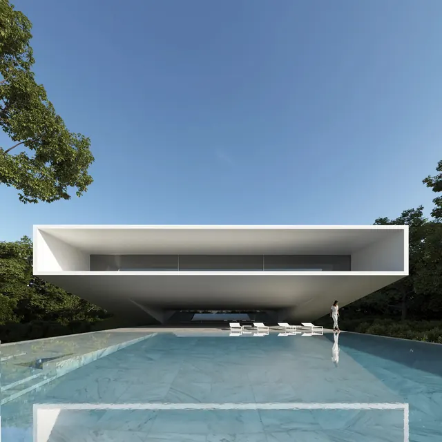 Modern cantilever architecture with pool, minimal, architectural, cool