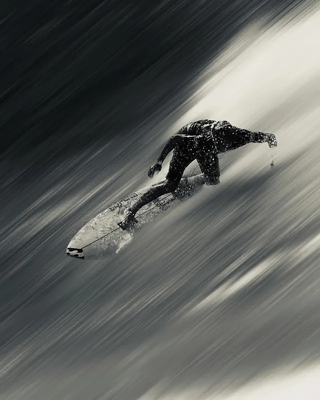 Surfer with motion blur in monochrome, photographic, monochrome, monochromatic