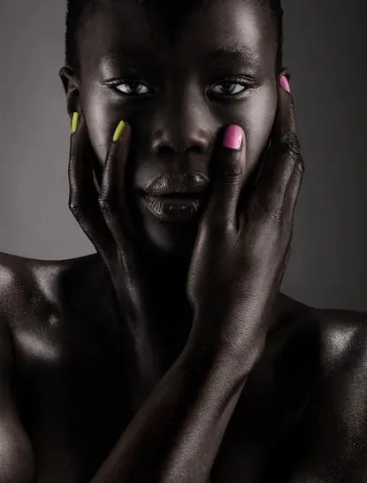High-Contrast Portrait with Neon Nails