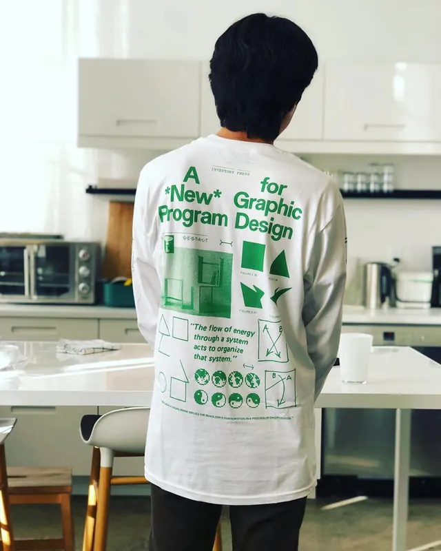 Back-print graphic design program t-shirt, photographic, minimalist, light