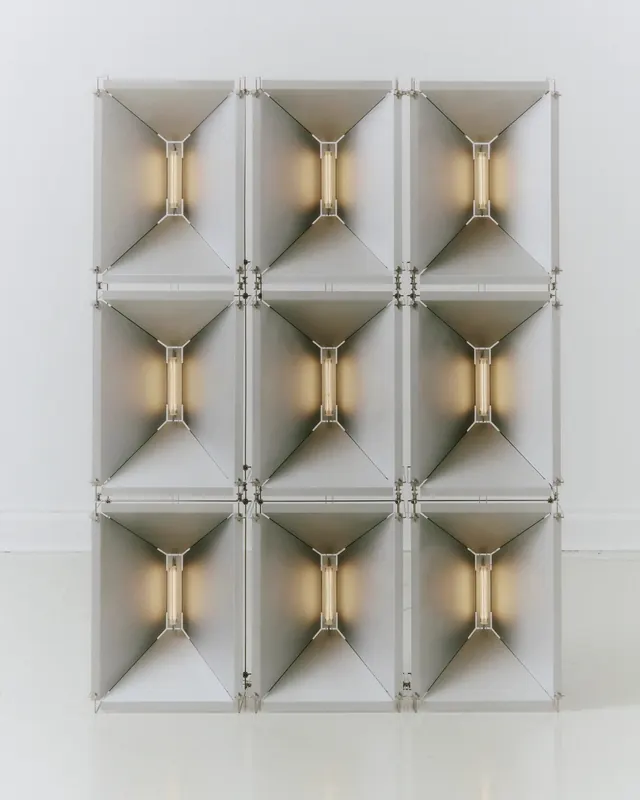 Modular reflector lighting system grid, technical, geometric, light