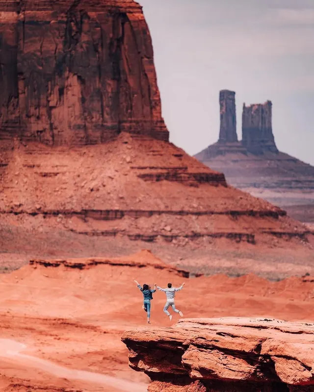 Desert landscape with figures at Monument Valley, photographic, landscape, warm