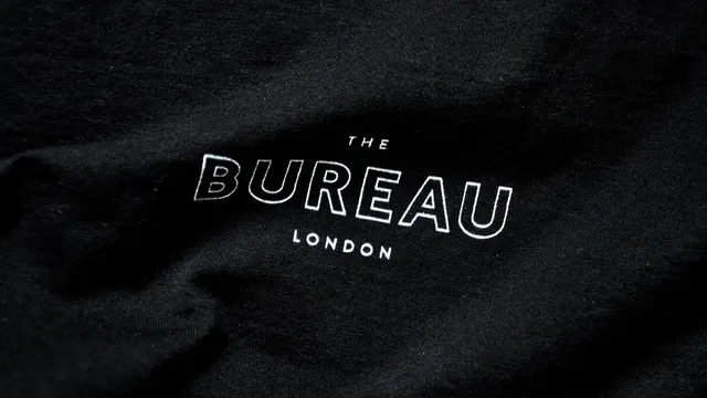 Dark title card for "The Bureau" film company, dark-mode, minimal, dark