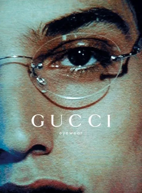 Gucci eyewear campaign with close-up portrait, photographic, luxury, cool