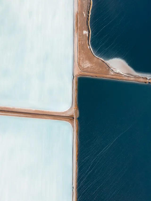 Aerial salt ponds geometric divide, photographic, technical, cool