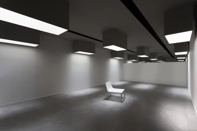 Minimal office space with skylight and single chair, minimal, architecture, light