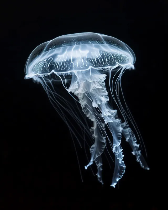 Bioluminescent jellyfish photograph, photographic, technical, light