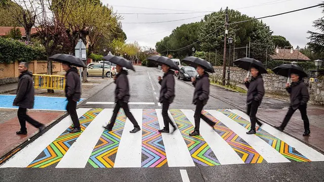 Urban Street Scene with Colorful Markings