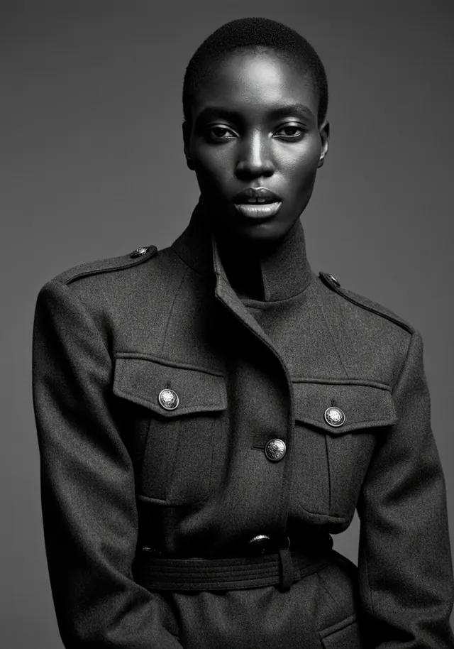 Monochrome Portrait in Structured Garment