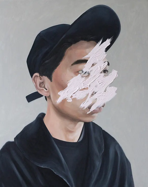 Abstract Portrait with Brushstroke Overlay, abstract, minimal, monochrome