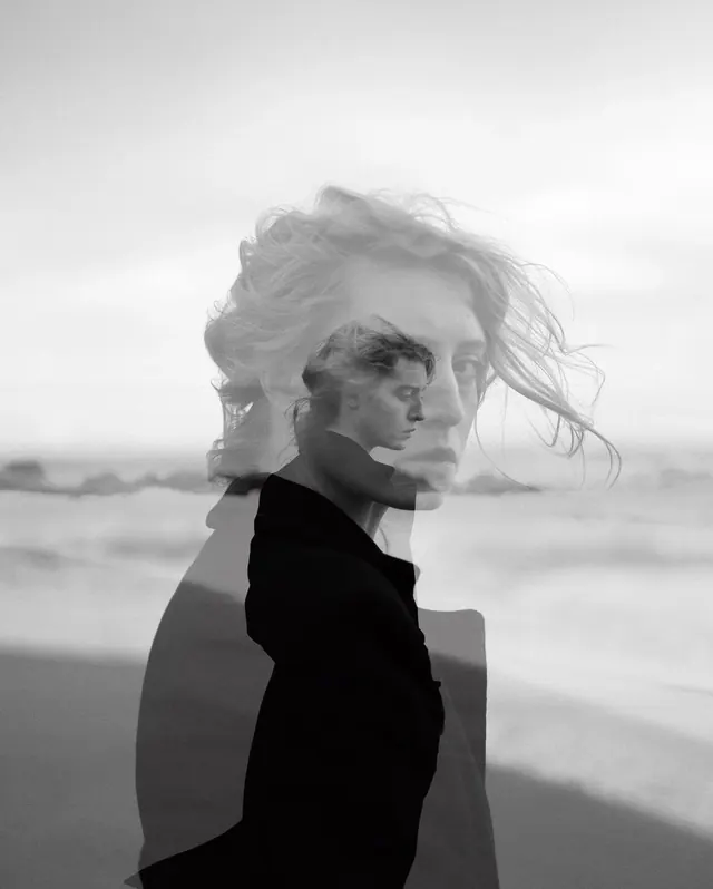 Monochrome Portrait with Double Exposure Effect, monochrome, minimal