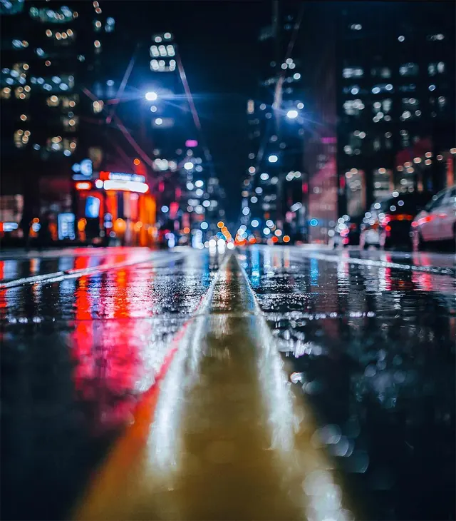 Night City Street Reflection