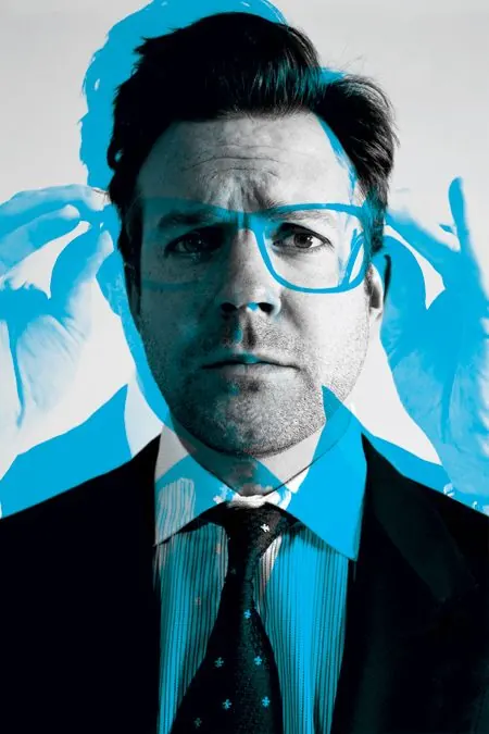 Duotone portrait with glasses and hand gestures, photographic, duotone, high-contrast