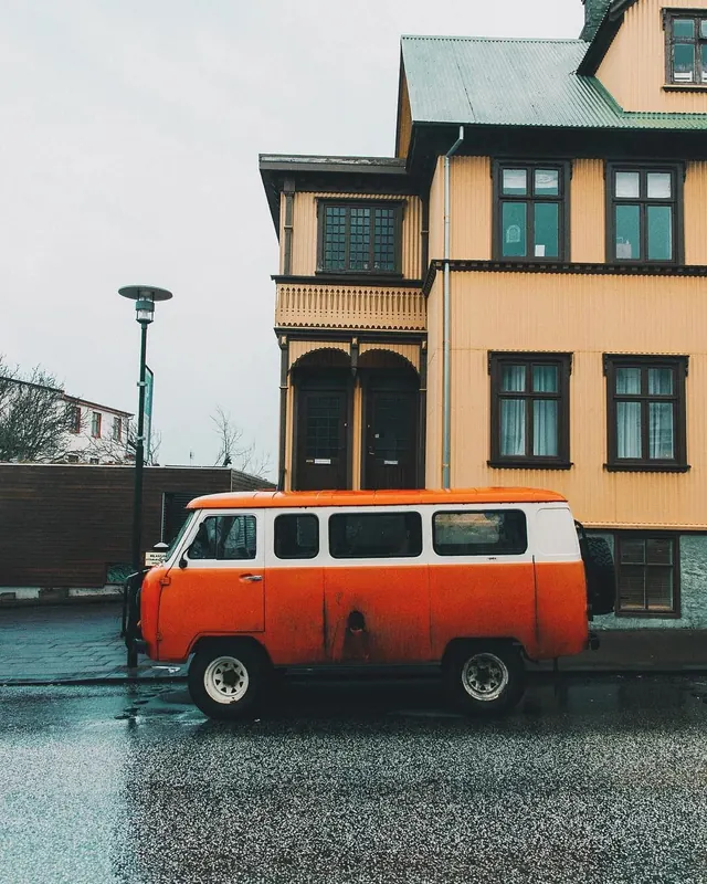 Orange Vintage Van in Urban Setting