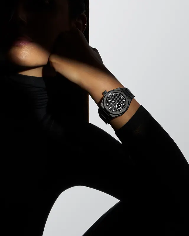 Chronograph watch product photography, photographic, minimal, dark
