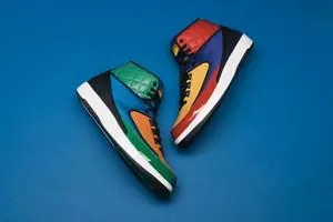 Colorful Sneakers on Blue Background