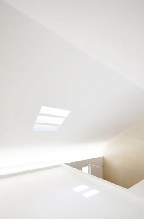 Minimal white architectural interior with skylight, minimal, swiss, light