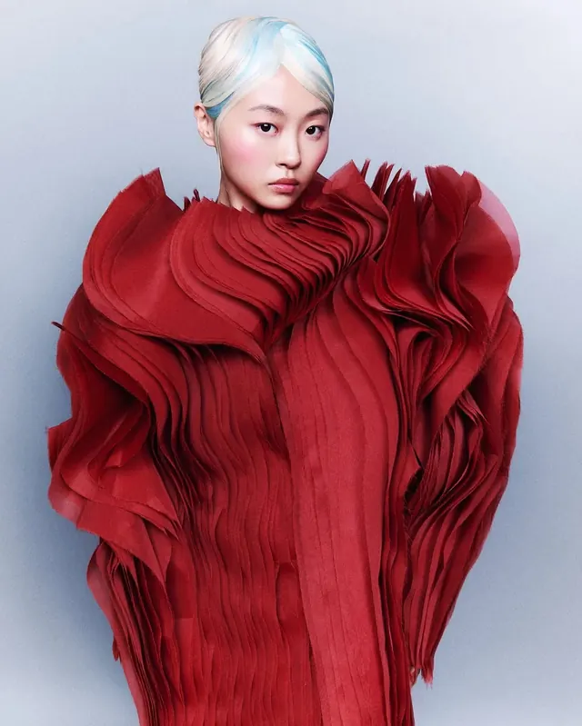 Avant-garde Red Ruffled Fashion Portrait