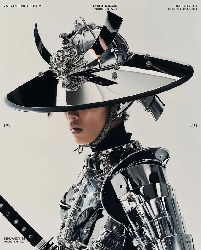 Cybernetic Portrait with Wide-Brimmed Hat