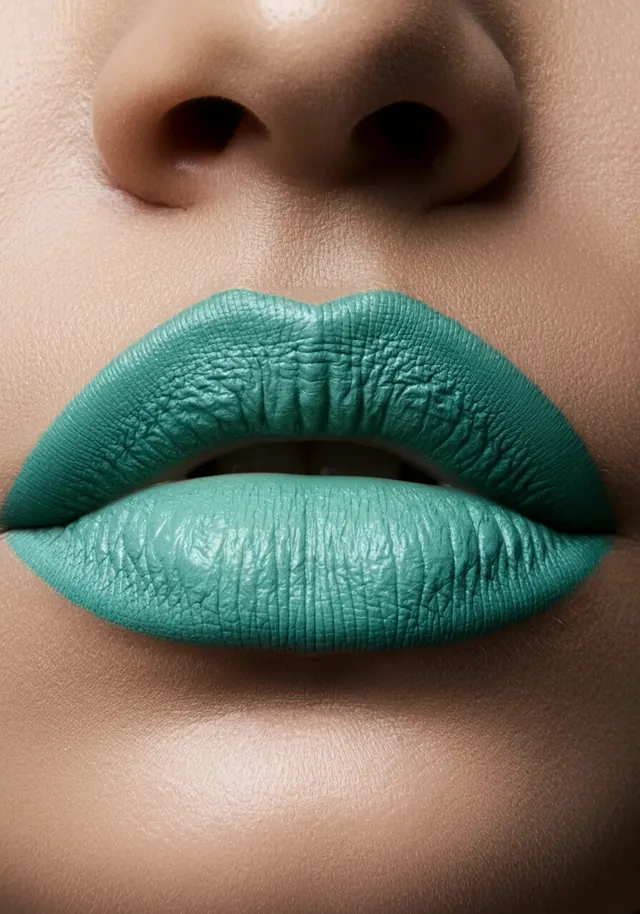 Teal Matte Lipstick Close-up