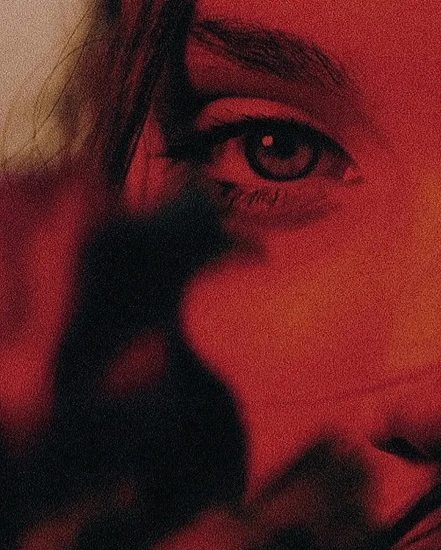 Portrait with warm color grading and texture, photographic, dark-mode, warm