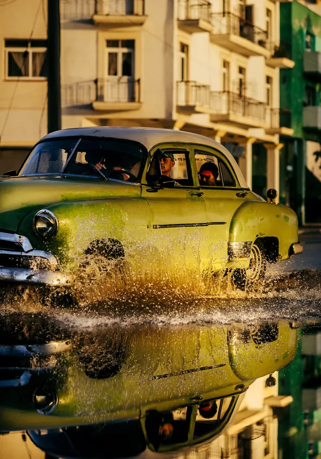 Vintage Car in Urban Setting