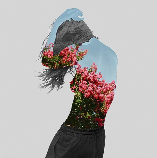 Floral Double Exposure Portrait, abstract, organic, vibrant