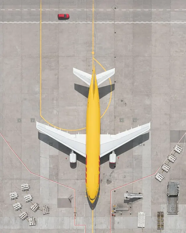 Aerial View of Airplane on Tarmac