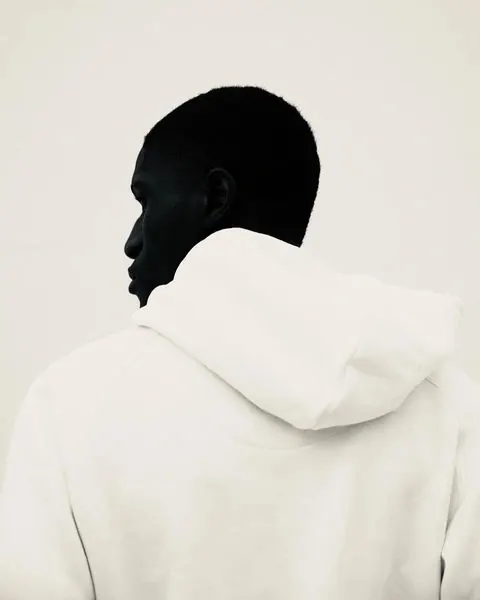 Monochrome Portrait in White Hoodie