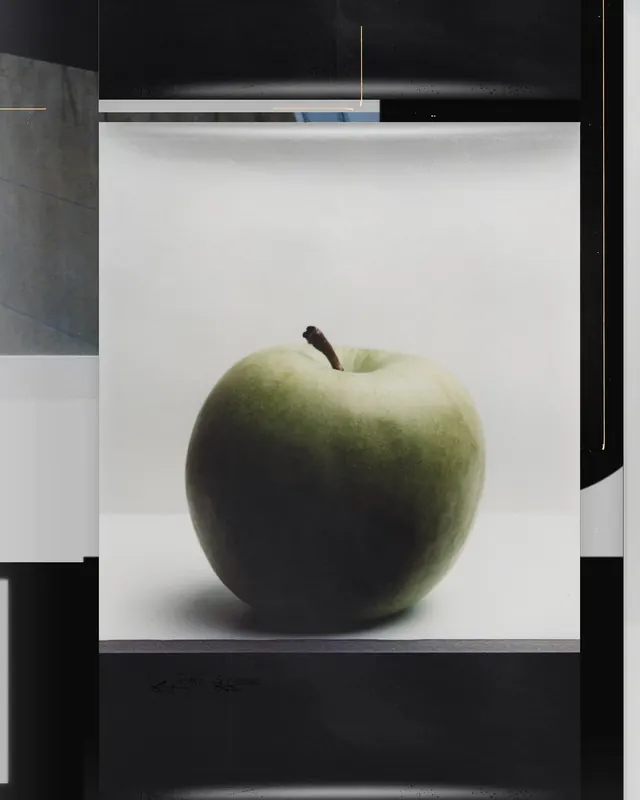 Green apple studio still life, minimal, photographic, muted