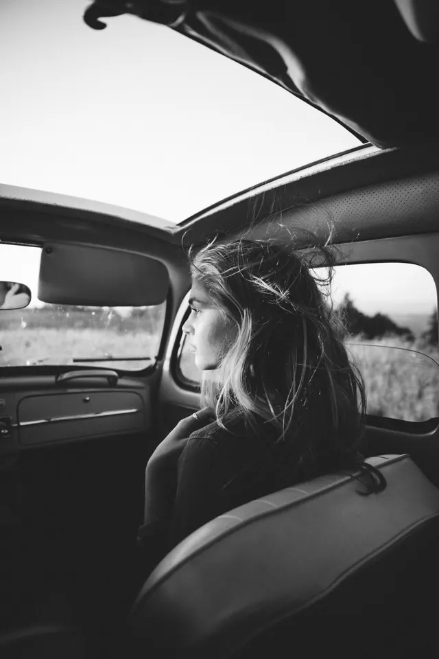 Black and White Car Interior Portrait
