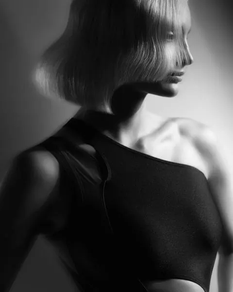Monochrome Portrait of Woman in Black Top