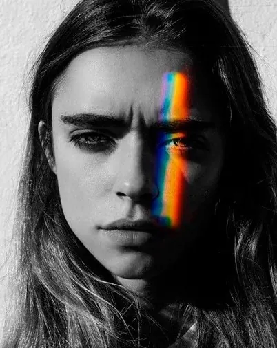 Portrait with Rainbow Light Streak