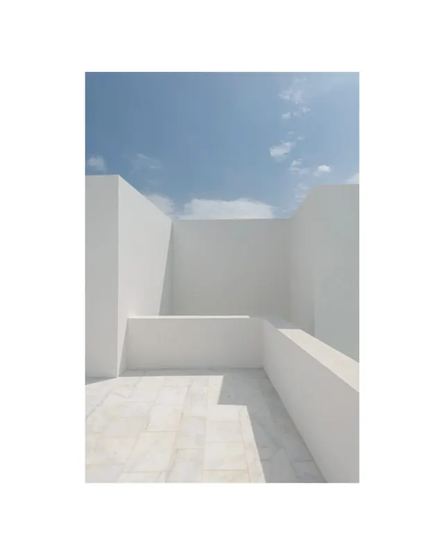 Minimalist white architectural terrace, minimal, light-mode, light