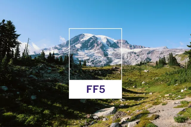 Mountain Landscape with FF5 Text, minimal, corporate-clean, vibrant