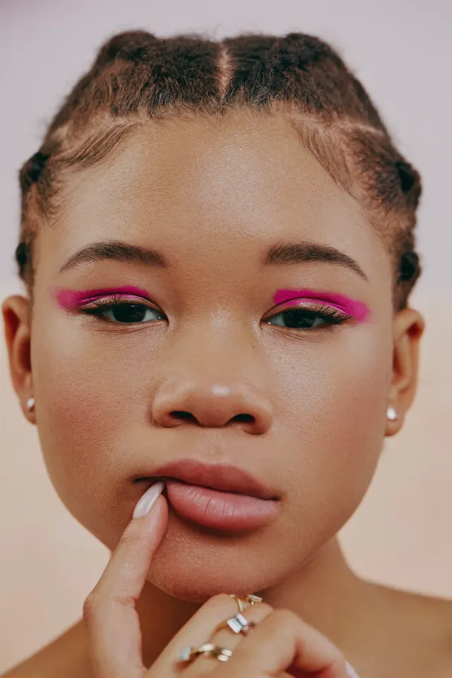 Close-up Portrait of a Woman with Vibrant Makeup
