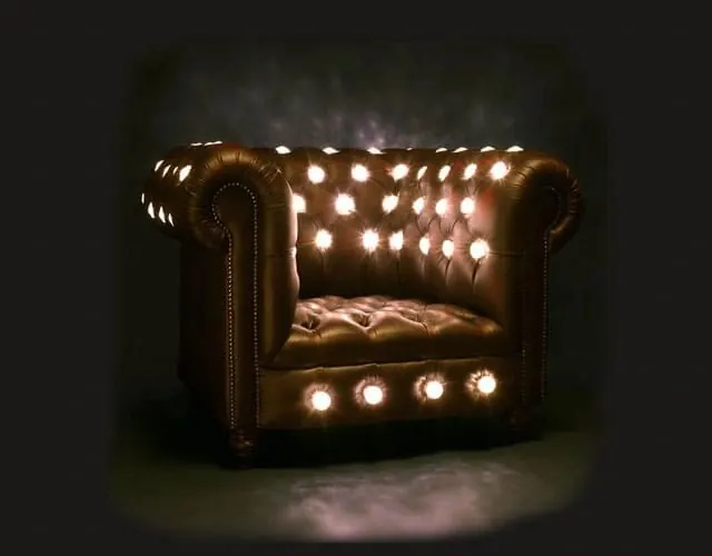 Leather armchair with embedded lights, photographic, warm