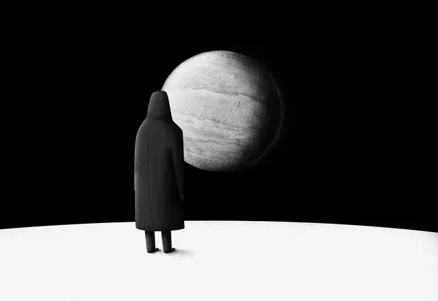 Monochrome Figure and Moon