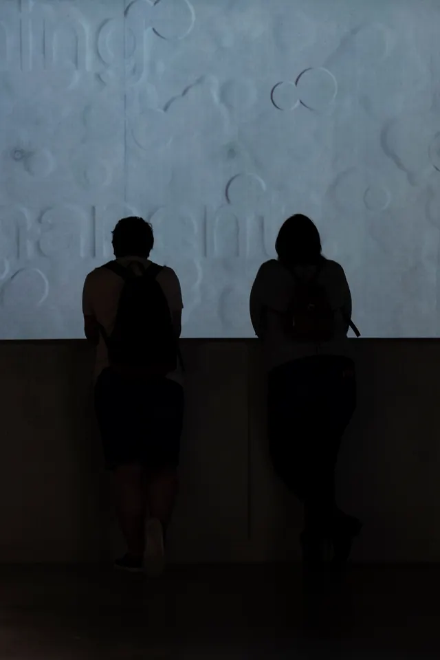 Silhouetted Figures against Textured Wall