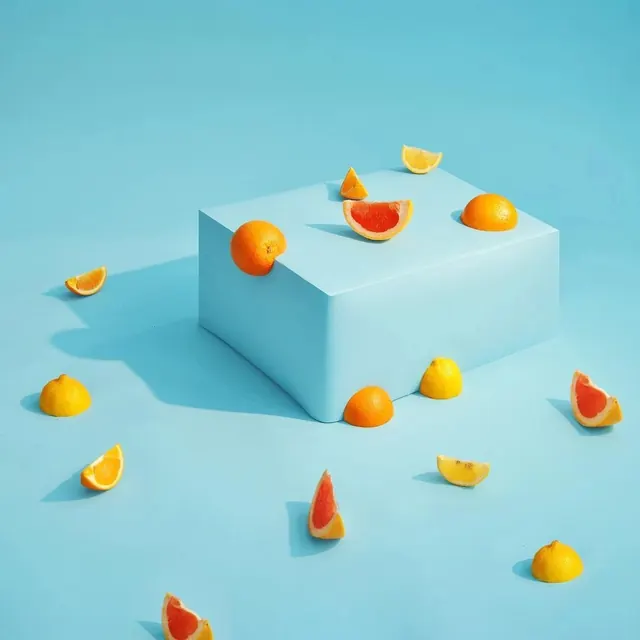 Citrus flat lay composition, flat, photographic, cool